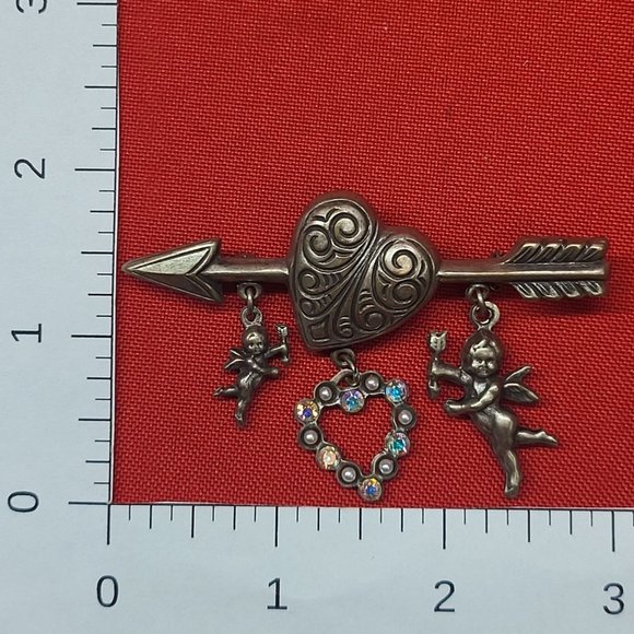 VTG Pin Brooch Arrow Through the Heart Hanging Angels - Picture 11 of 11
